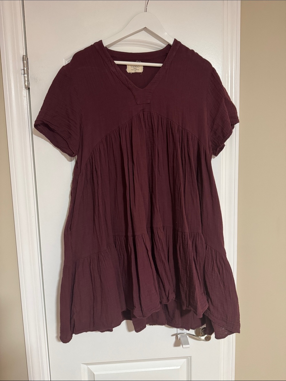 V-Neck Tiered Tunic Dress in Deep Wine